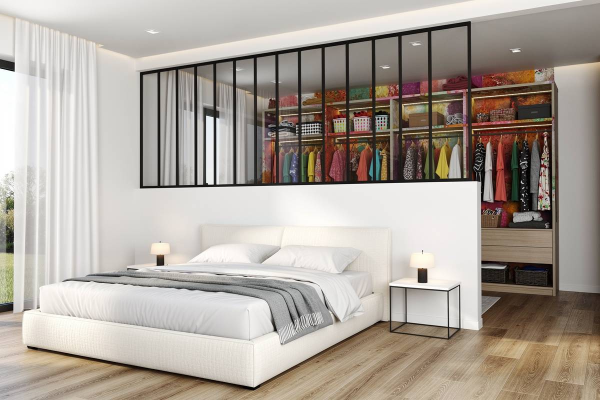 verriere déparant une chambre d'un dressing